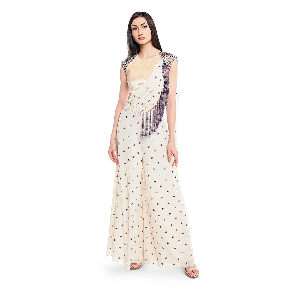 Payal Singhal White Embroidered Palazzo & Blouse (Set of 2)
