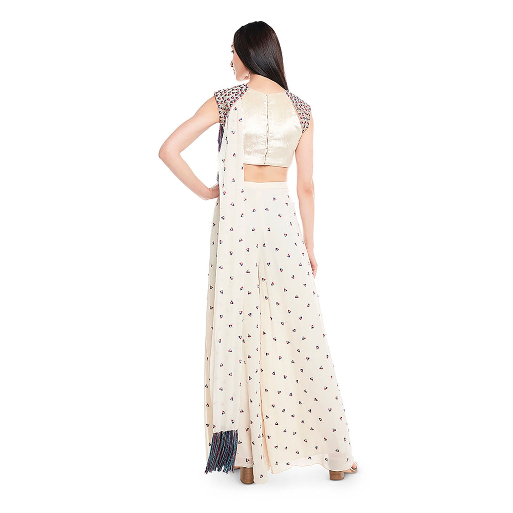Payal Singhal White Embroidered Palazzo & Blouse (Set of 2)