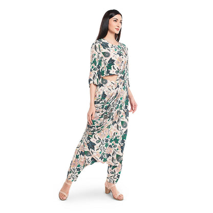 Payal Singhal Off White Printed Dhoti Saree with Stitched Blouse (Set of 2)