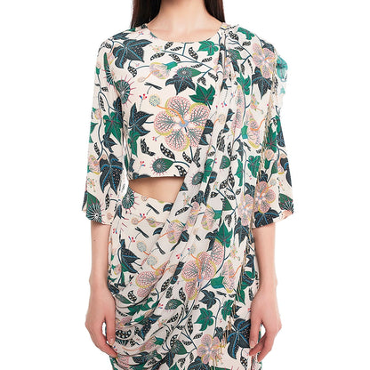 Payal Singhal Off White Printed Dhoti Saree with Stitched Blouse (Set of 2)