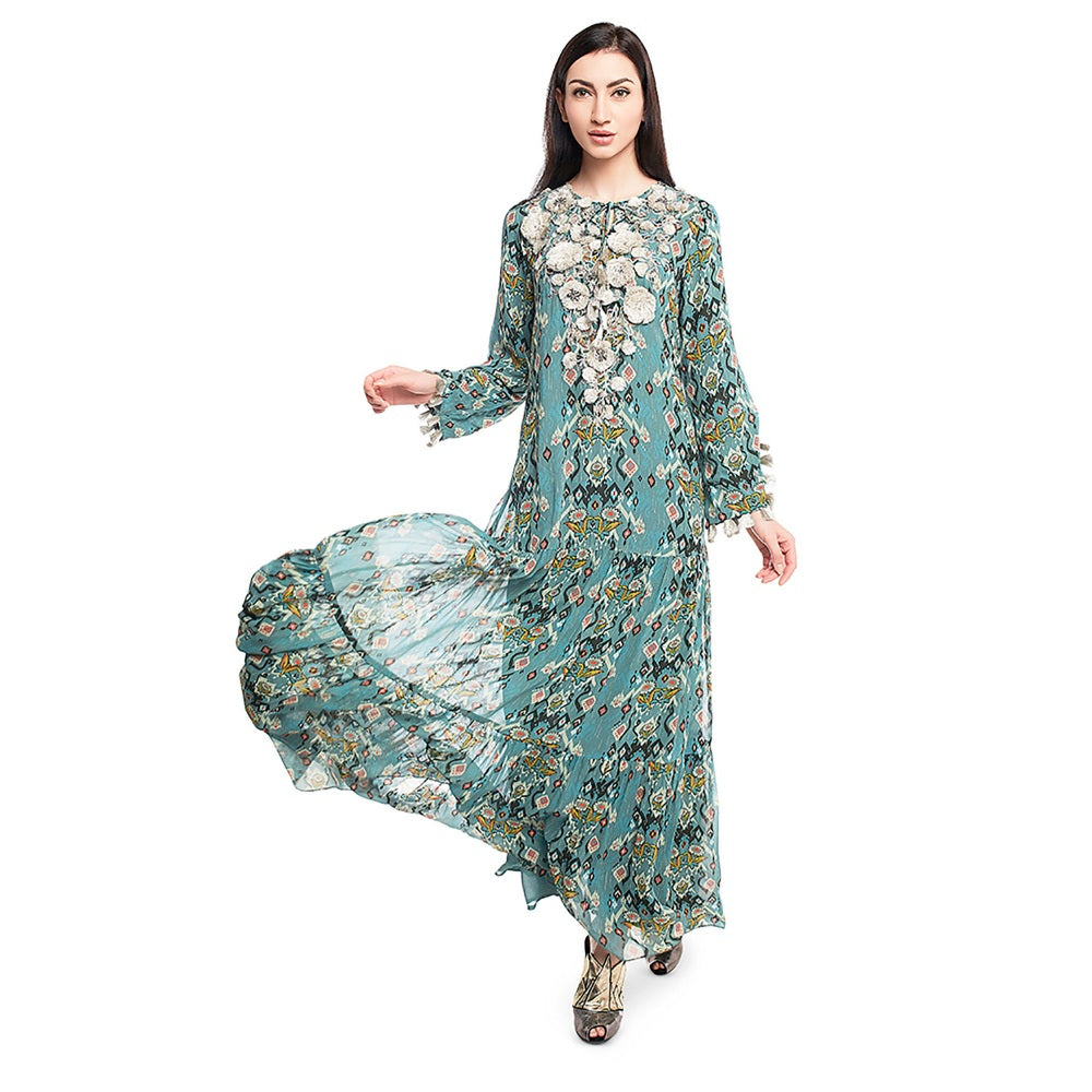 Ps Pret By Payal Singhal Blue Embroidered Tiered Dress