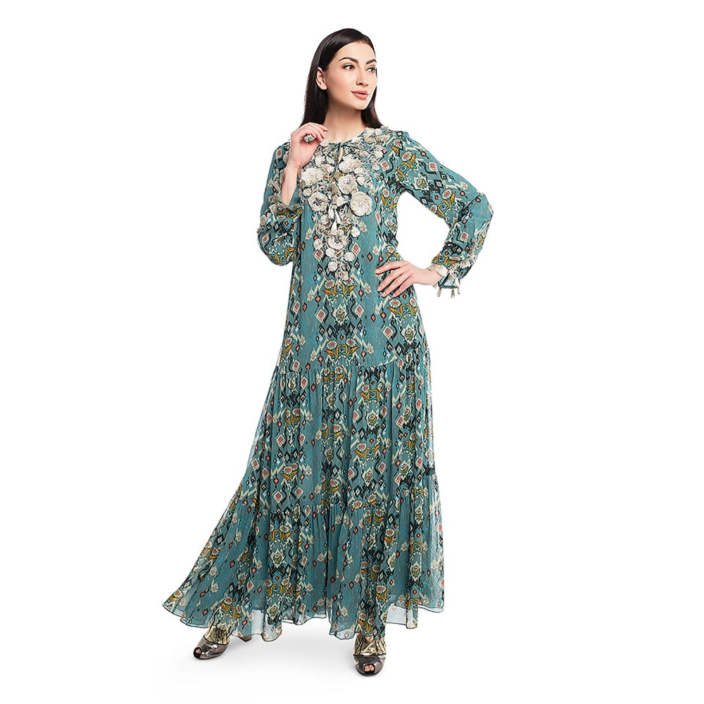 PS Pret by Payal Singhal Blue Embroidered Tiered Dress
