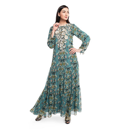 PS Pret by Payal Singhal Blue Embroidered Tiered Dress