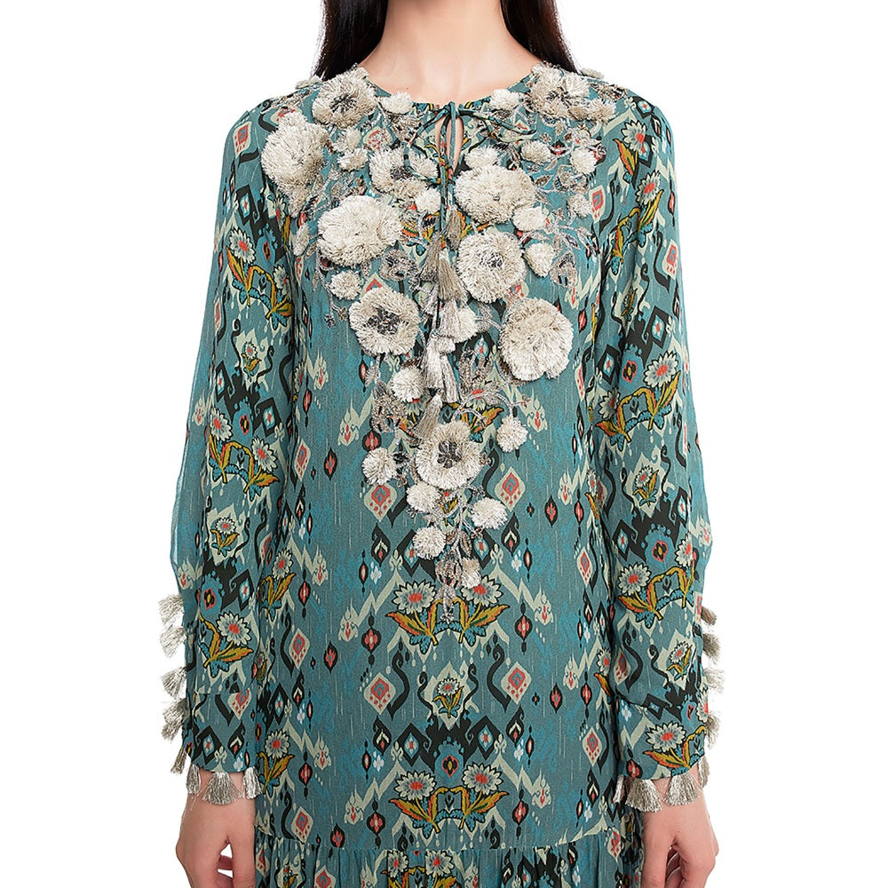 Ps Pret By Payal Singhal Blue Embroidered Tiered Dress
