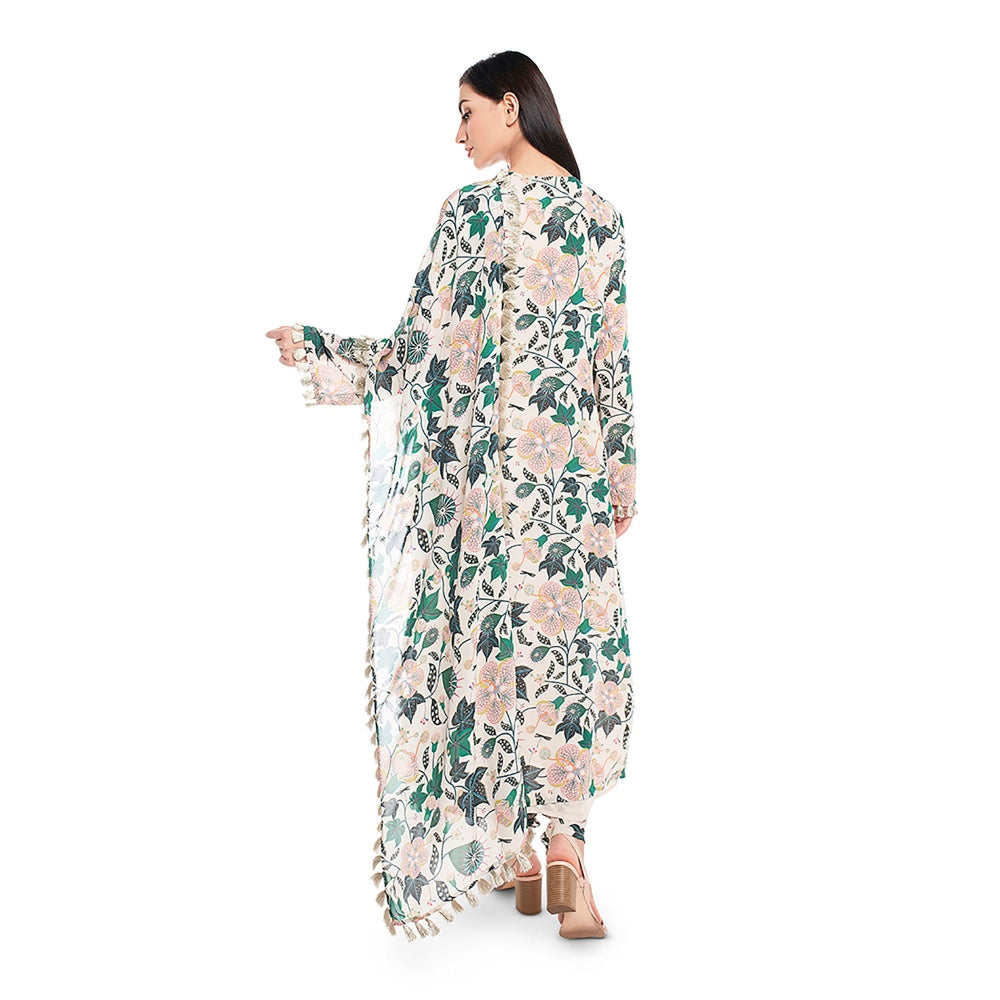 Payal Singhal Off White Printed Kurta & Churidar with Dupatta (Set of 3)