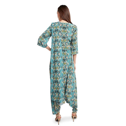 Payal Singhal Blue Printed Dhoti Saree with Stitched Blouse (Set of 2)