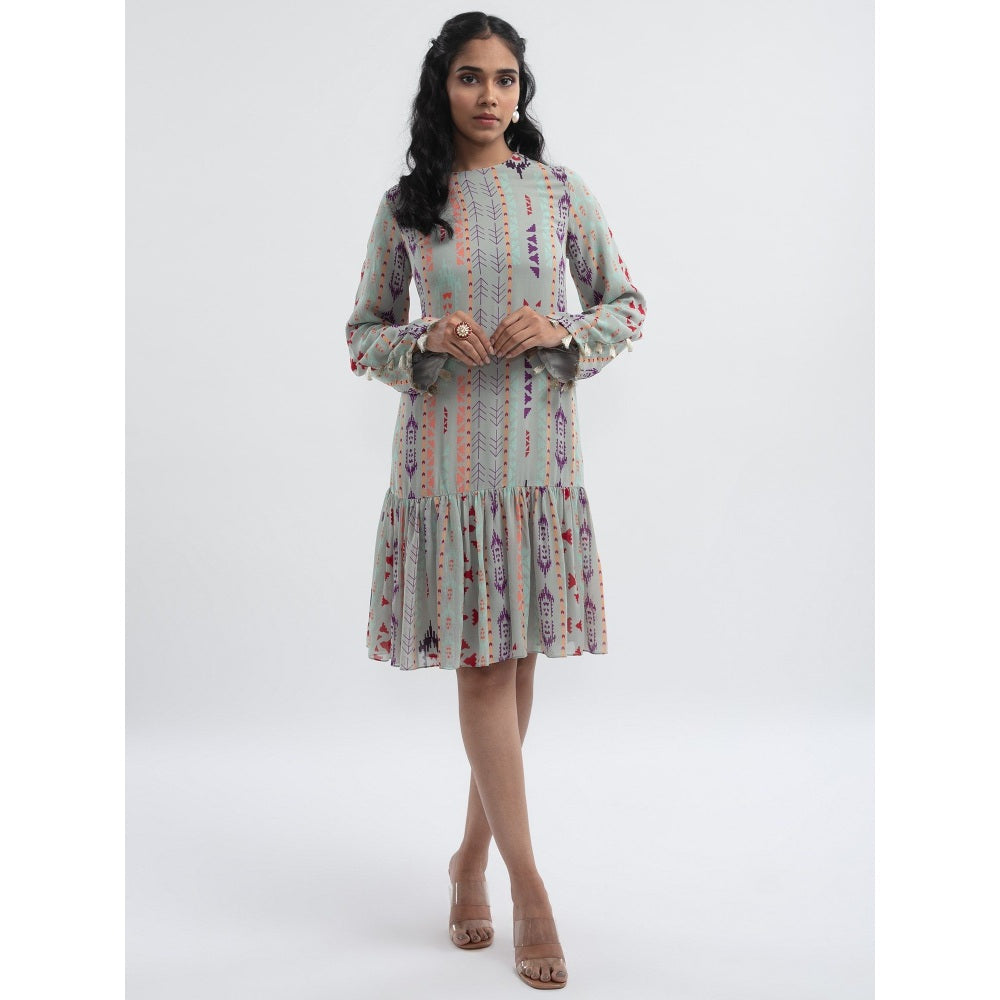 Ps Pret By Payal Singhal Grey Ikat Stripe Zene Knee Length Dress