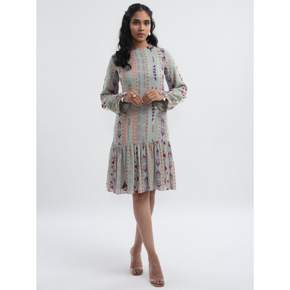 PS Pret by Payal Singhal Grey Ikat Stripe Zene Knee Length Dress