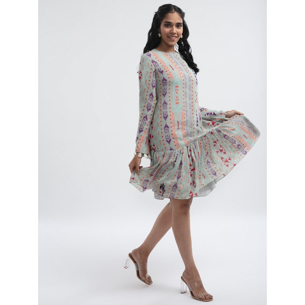 PS Pret by Payal Singhal Grey Ikat Stripe Zene Knee Length Dress