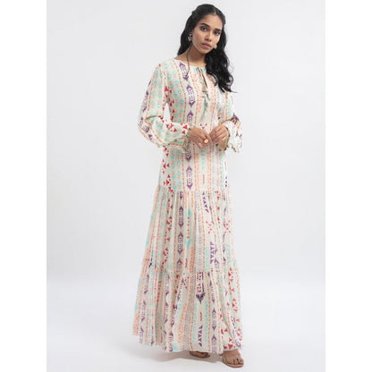 PS Pret by Payal Singhal White Ikat Stripe Boho Maxi Dress