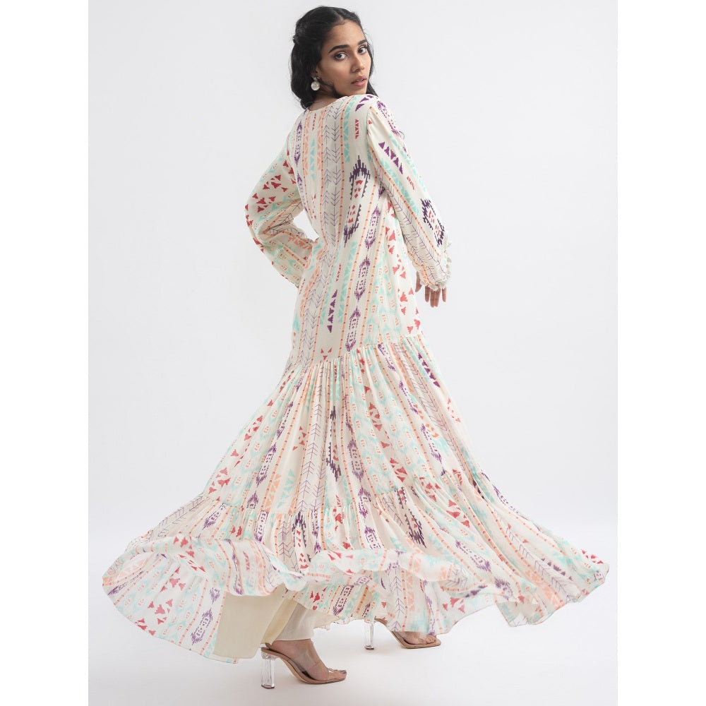 PS Pret by Payal Singhal White Ikat Stripe Boho Maxi Dress