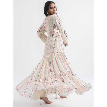 PS Pret by Payal Singhal White Ikat Stripe Boho Maxi Dress