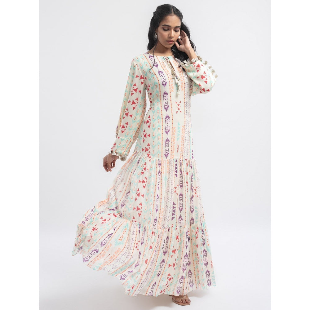 PS Pret by Payal Singhal White Ikat Stripe Boho Maxi Dress