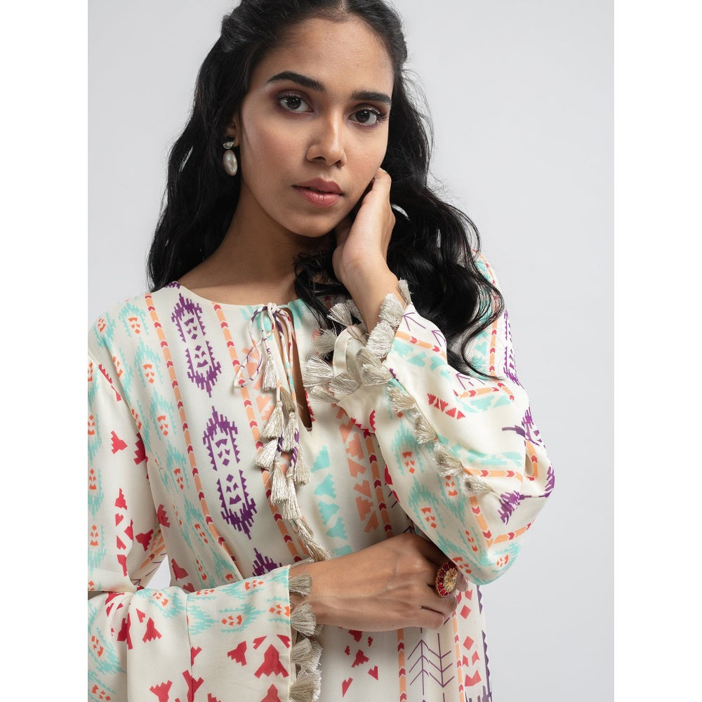 PS Pret by Payal Singhal White Ikat Stripe Boho Maxi Dress