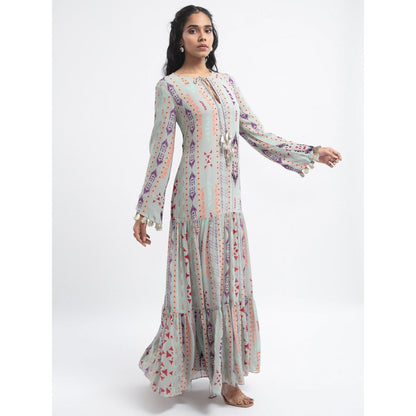 PS Pret by Payal Singhal Grey Ikat Stripe Boho Maxi Dress