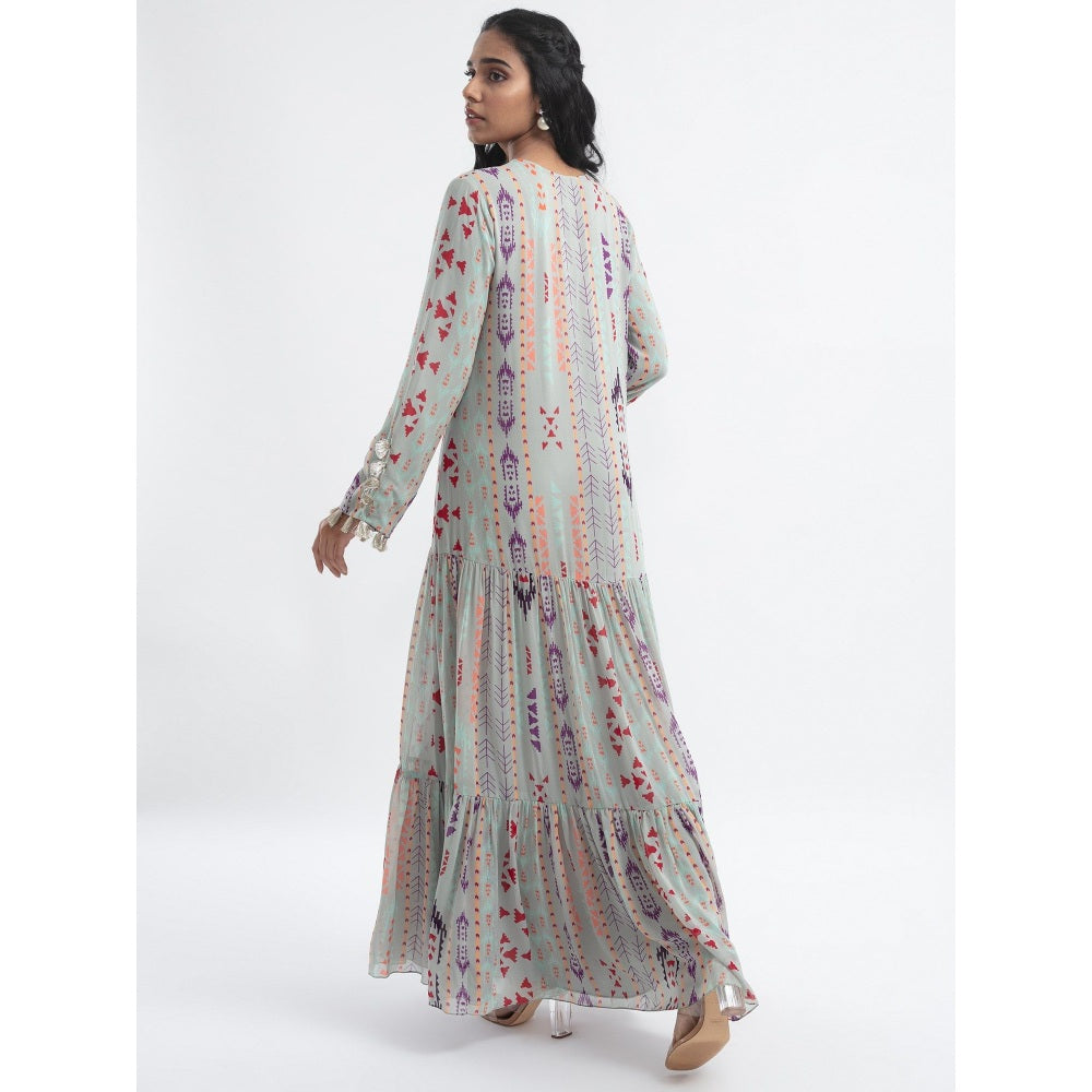 PS Pret by Payal Singhal Grey Ikat Stripe Boho Maxi Dress