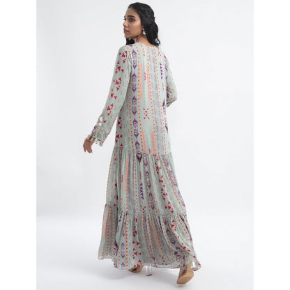 PS Pret by Payal Singhal Grey Ikat Stripe Boho Maxi Dress