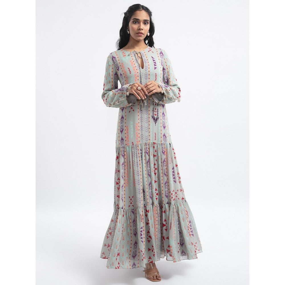PS Pret by Payal Singhal Grey Ikat Stripe Boho Maxi Dress