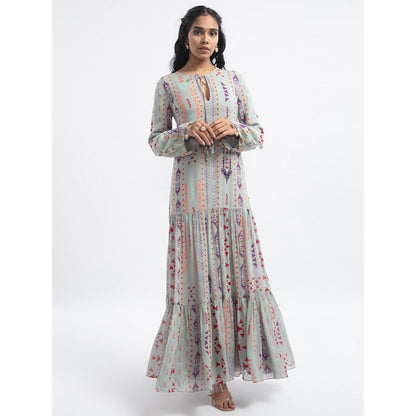 PS Pret by Payal Singhal Grey Ikat Stripe Boho Maxi Dress