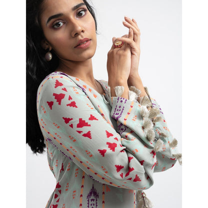 PS Pret by Payal Singhal Grey Ikat Stripe Boho Maxi Dress