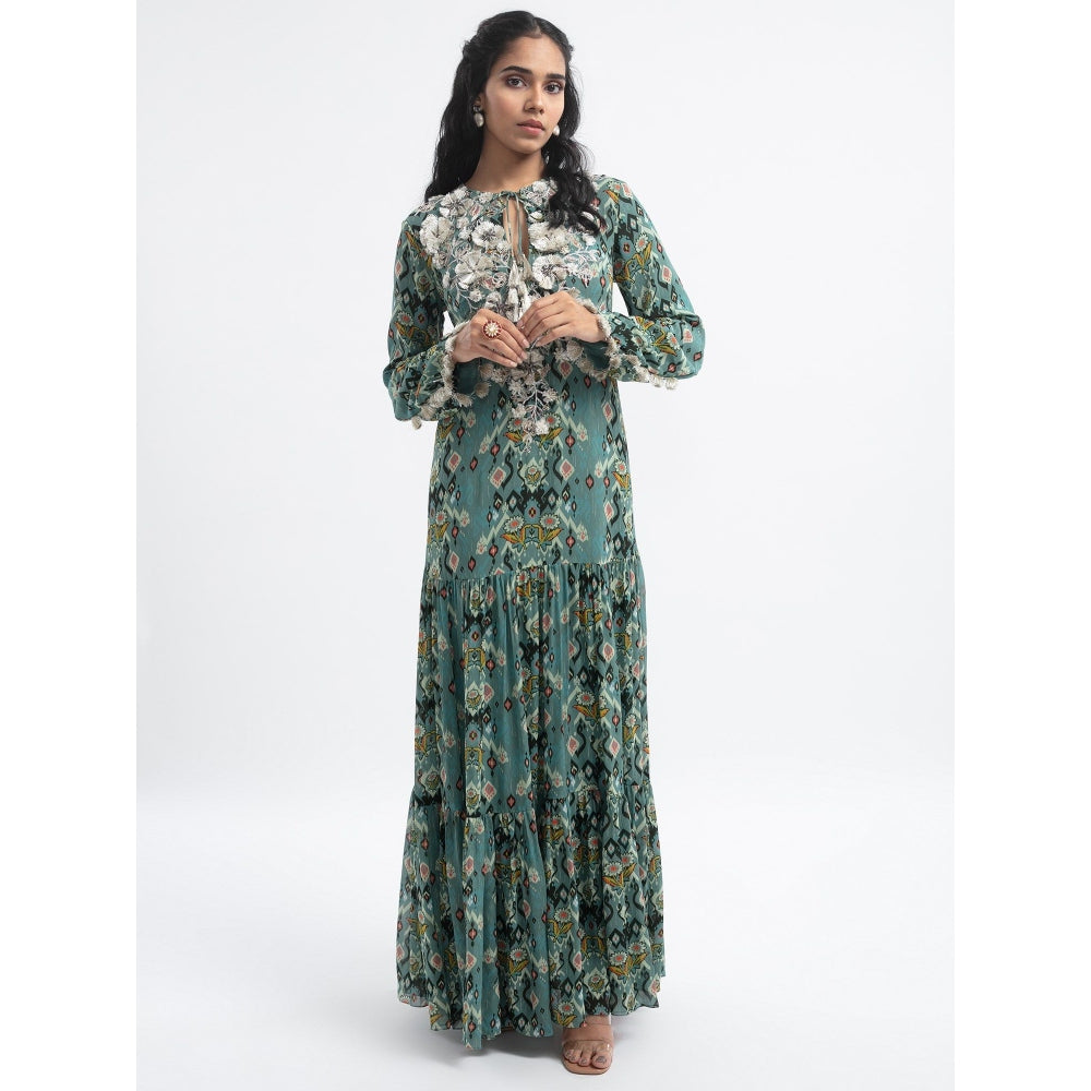 PS Pret by Payal Singhal Blue Ikat Love Embroidered Boho Maxi Dress