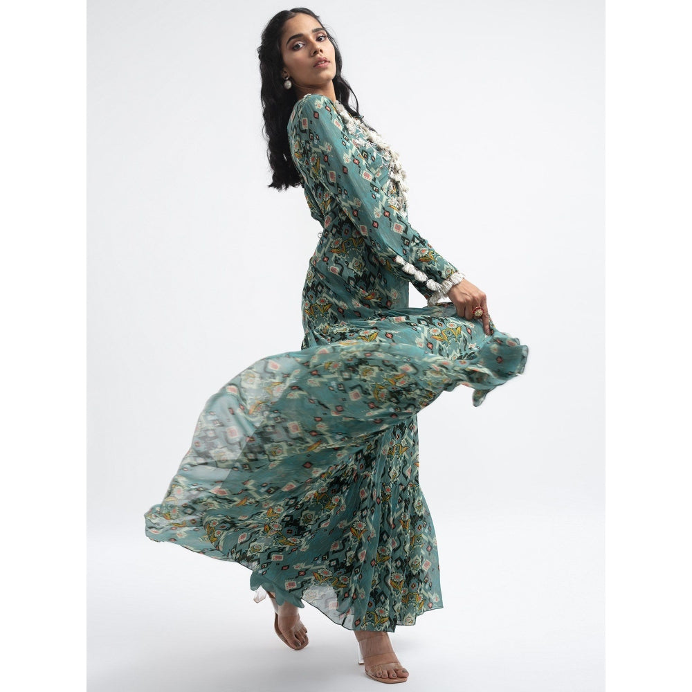 PS Pret by Payal Singhal Blue Ikat Love Embroidered Boho Maxi Dress