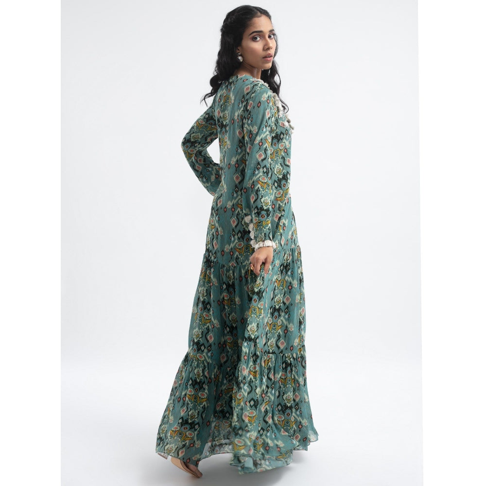 PS Pret by Payal Singhal Blue Ikat Love Embroidered Boho Maxi Dress