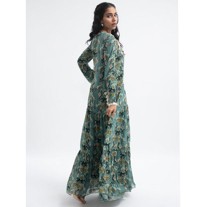 PS Pret by Payal Singhal Blue Ikat Love Embroidered Boho Maxi Dress