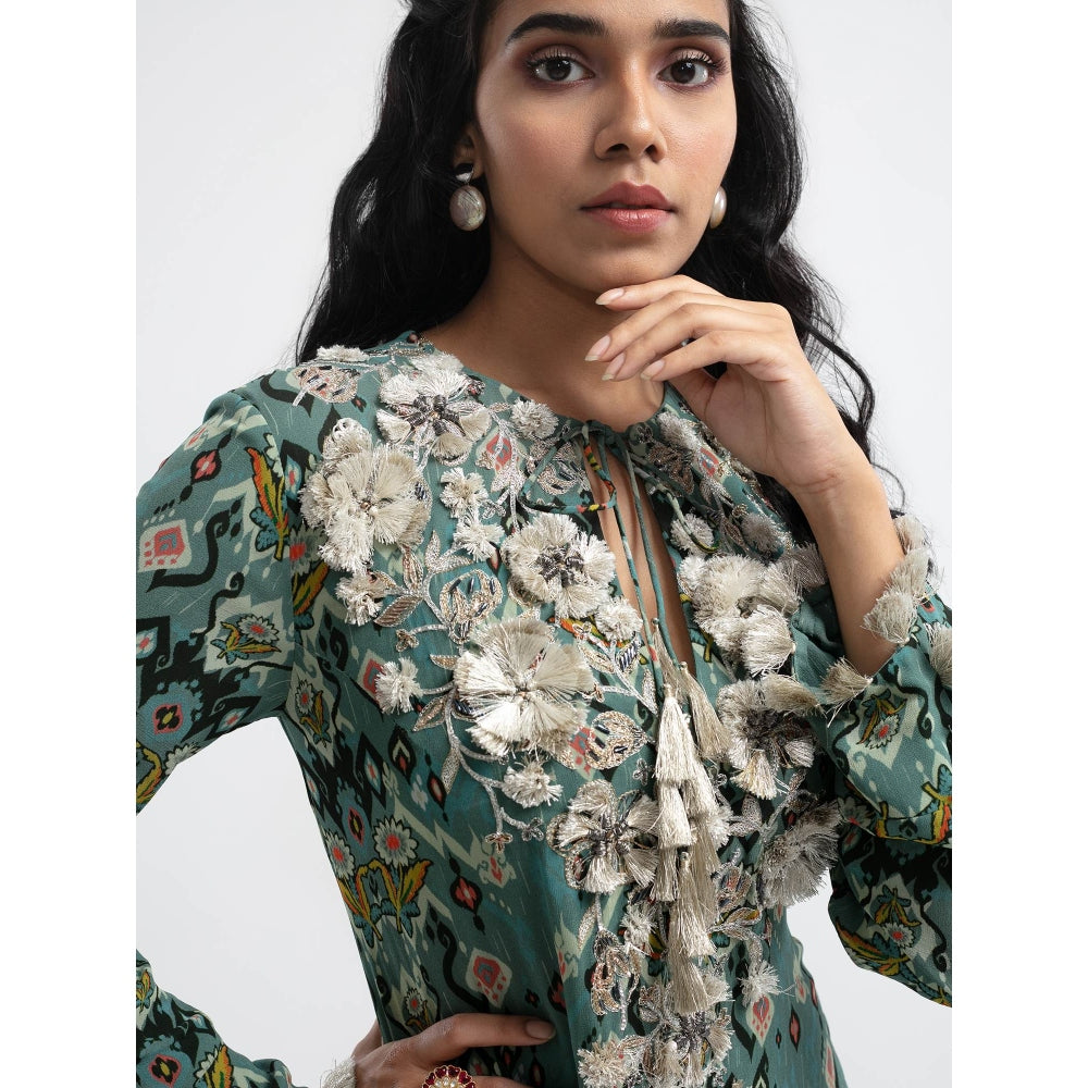 PS Pret by Payal Singhal Blue Ikat Love Embroidered Boho Maxi Dress