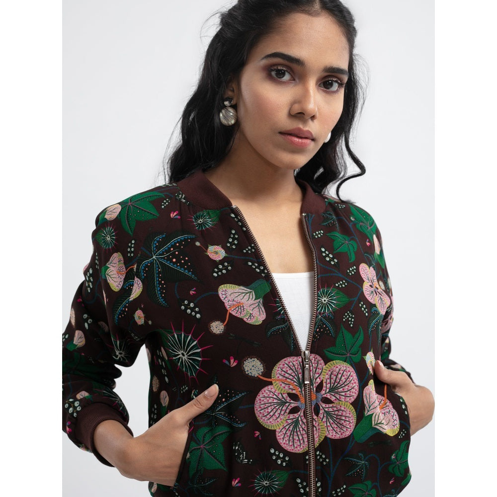 PS Pret by Payal Singhal Brown Abutilon Bomber Jacket