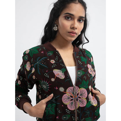 PS Pret by Payal Singhal Brown Abutilon Bomber Jacket