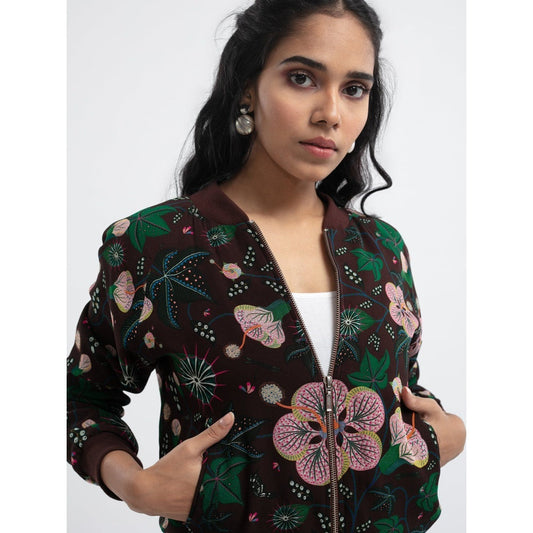 PS Pret by Payal Singhal Brown Abutilon Bomber Jacket