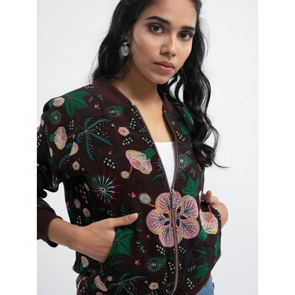 PS Pret by Payal Singhal Brown Abutilon Bomber Jacket