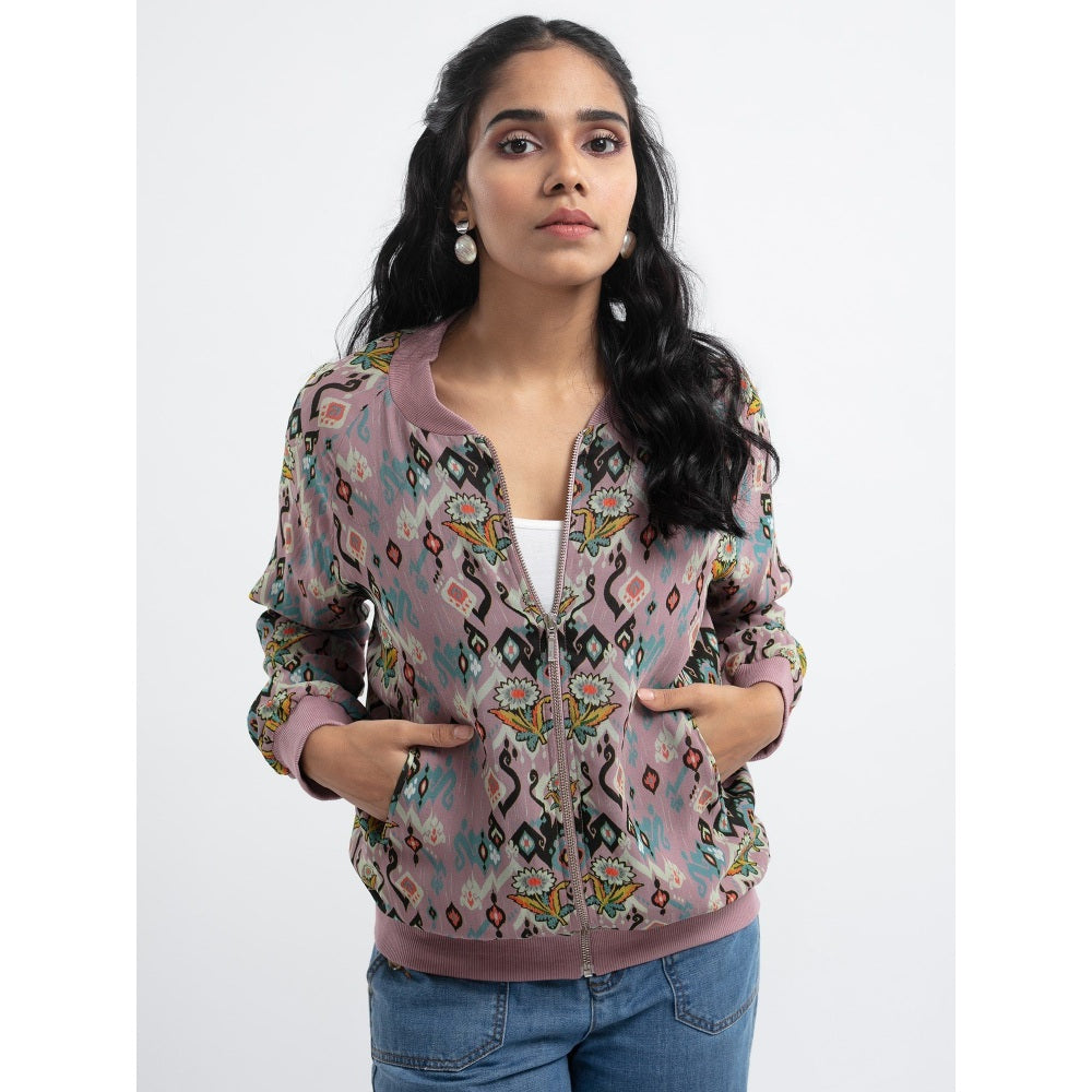 PS Pret by Payal Singhal Pink Ikat Love Bomber Jacket