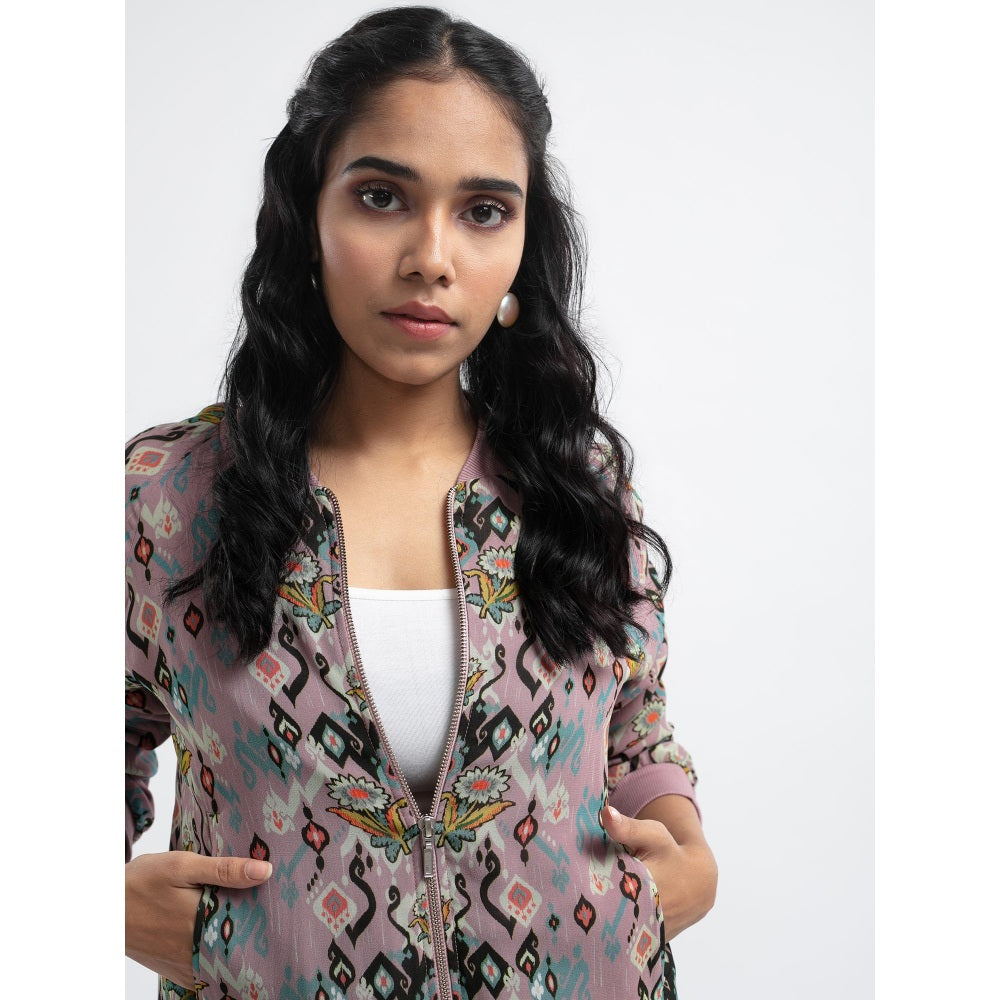PS Pret by Payal Singhal Pink Ikat Love Bomber Jacket