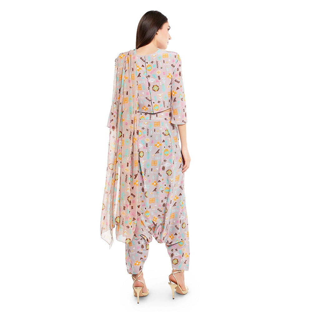 PS Pret by Payal Singhal Crepe Lavender Printed Top With Dhoti Pant (Set of 2)