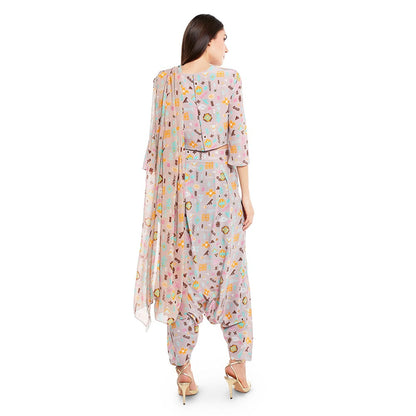 PS Pret by Payal Singhal Crepe Lavender Printed Top With Dhoti Pant (Set of 2)