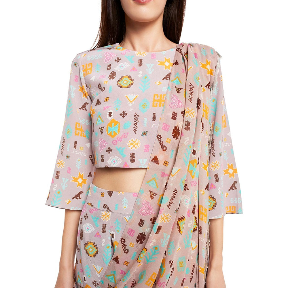 PS Pret by Payal Singhal Crepe Lavender Printed Top With Dhoti Pant (Set of 2)