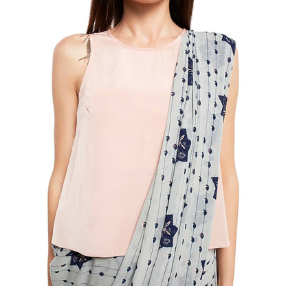 PS Pret by Payal Singhal Crepe Grey Printed Top With Saree (Set of 2)