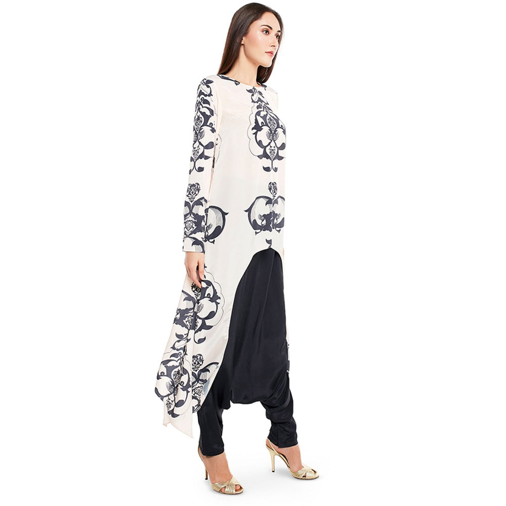 PS Pret by Payal Singhal Crepe Off White Solids Top With Dhoti Pant (Set of 2)