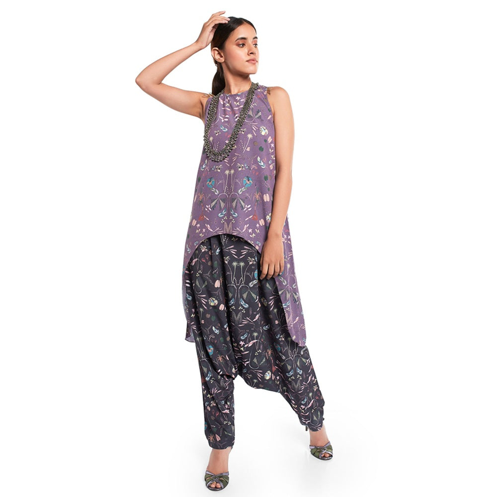 PS Pret by Payal Singhal Crepe Black Printed Kurta With Dhoti Pant (Set of 2)