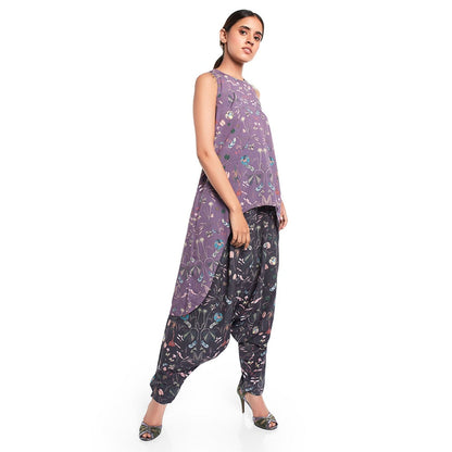 PS Pret by Payal Singhal Crepe Black Printed Kurta With Dhoti Pant (Set of 2)