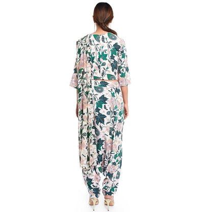 PS Pret by Payal Singhal Georgette White Printed Top With Dhoti Pant (Set of 2)