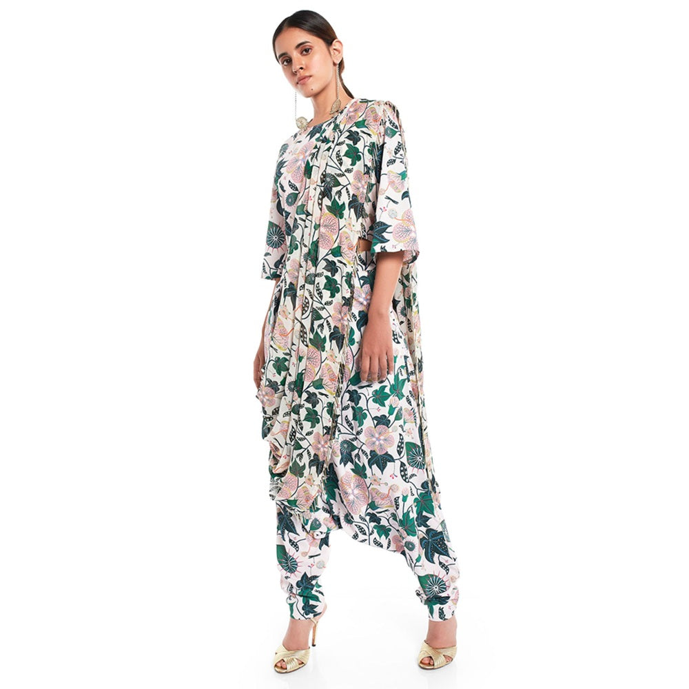 PS Pret by Payal Singhal Georgette White Printed Top With Dhoti Pant (Set of 2)