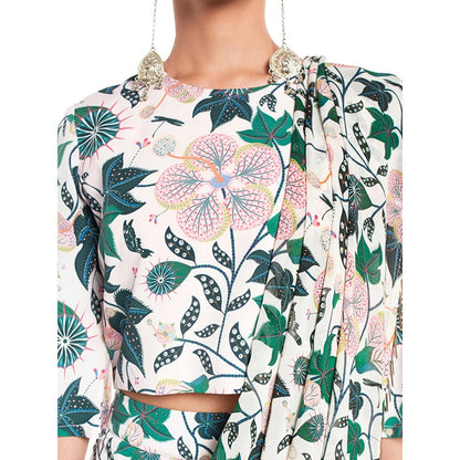 PS Pret by Payal Singhal Georgette White Printed Top With Dhoti Pant (Set of 2)