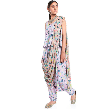 PS Pret by Payal Singhal Georgette Lavender Printed Top With Dhoti Pant (Set of 2)