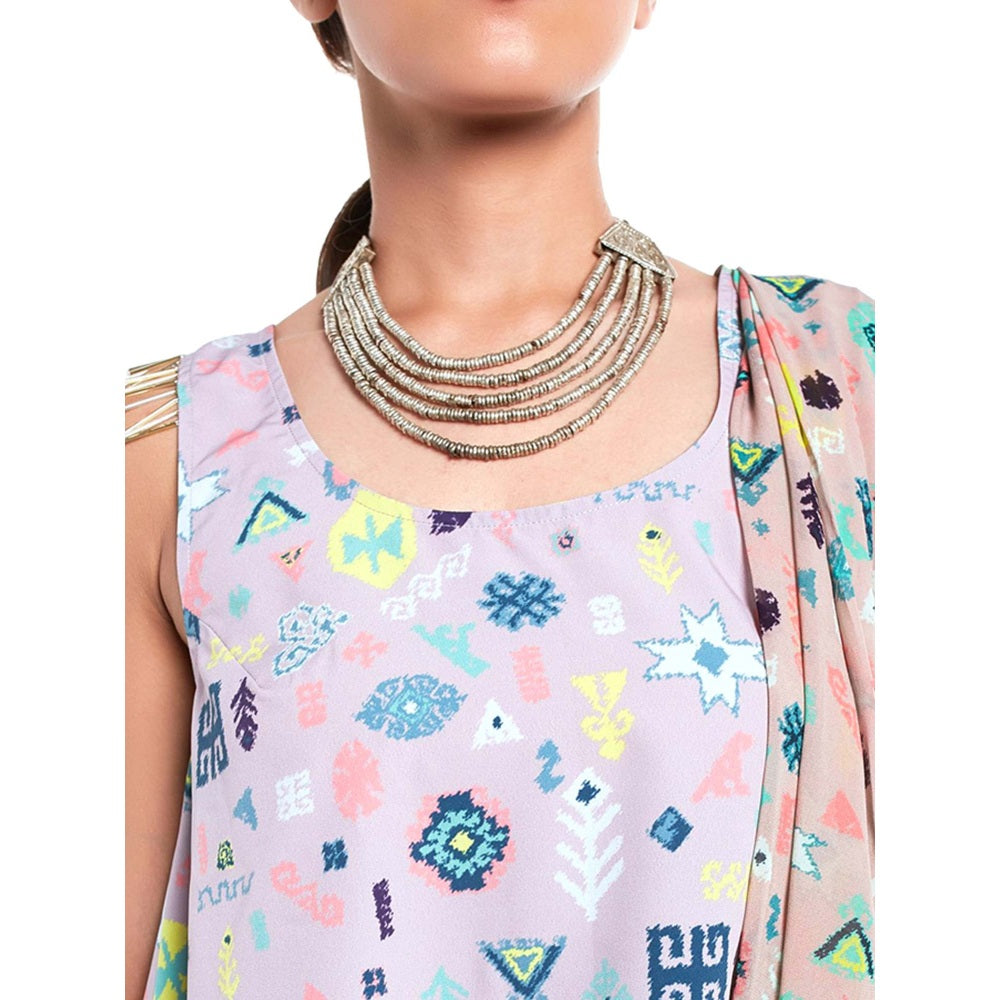 PS Pret by Payal Singhal Georgette Lavender Printed Top With Dhoti Pant (Set of 2)