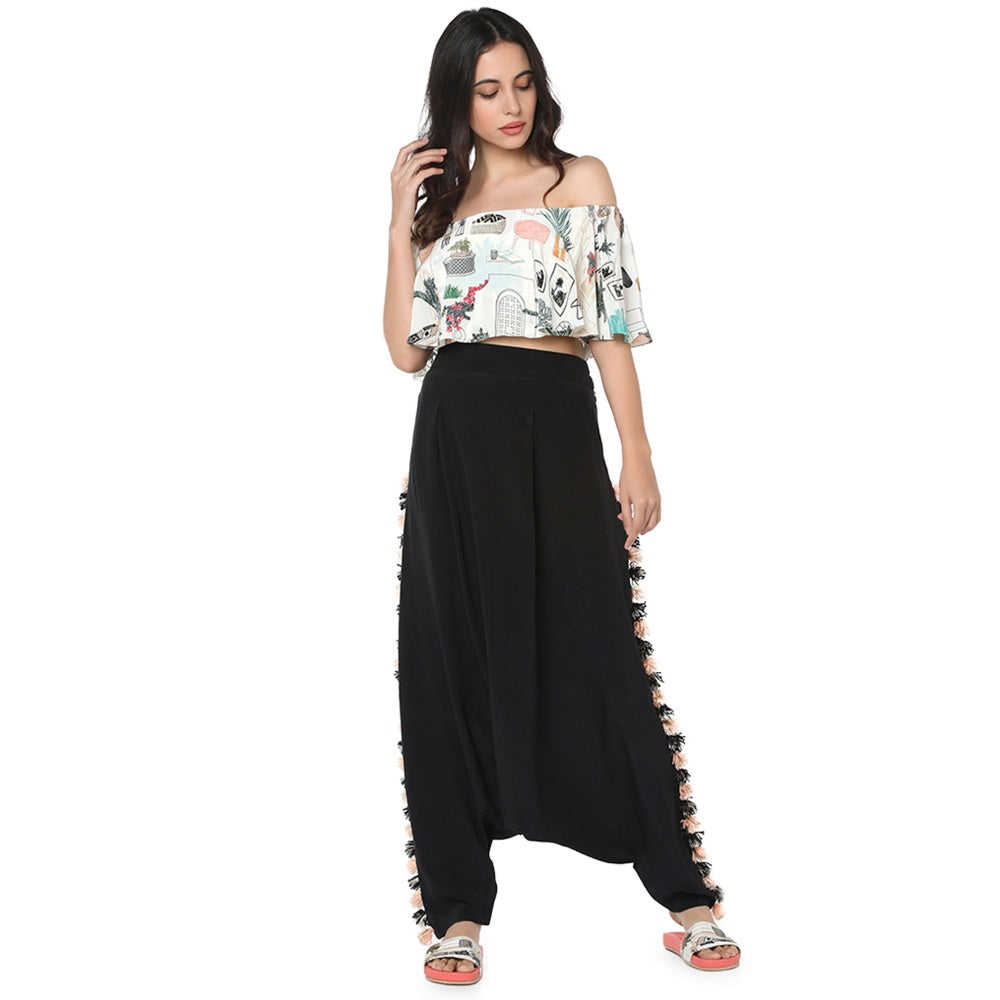 PS Pret by Payal Singhal Georgette White Floral Top With Dhoti Pant (Set of 2)