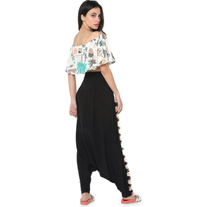 PS Pret by Payal Singhal Georgette White Floral Top With Dhoti Pant (Set of 2)