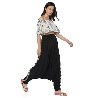 PS Pret by Payal Singhal Georgette White Floral Top With Dhoti Pant (Set of 2)